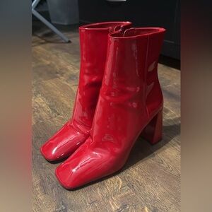 Prada Glossy Red Heeled Boots